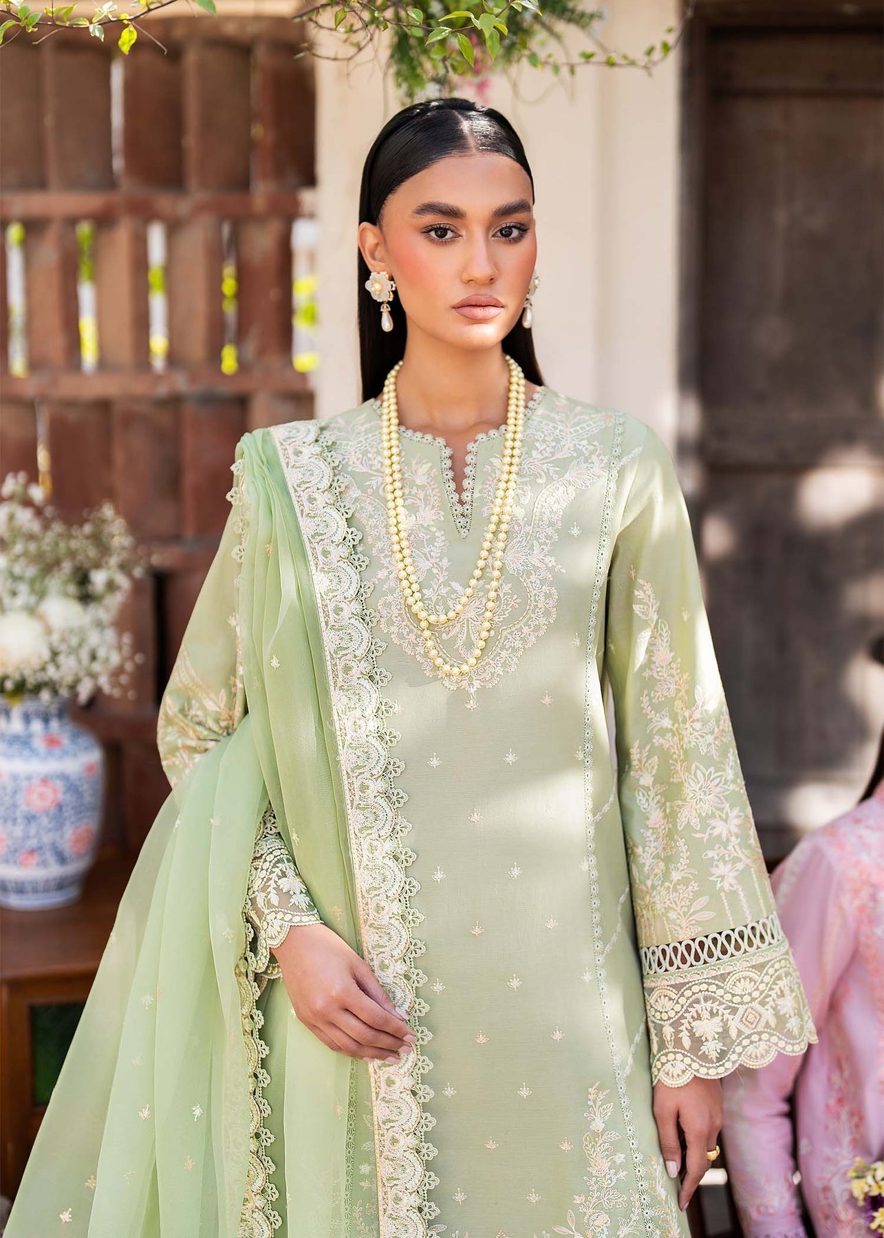 Akbar Aslam | Pret Lawn | CHIC L Tea Green Lawn
