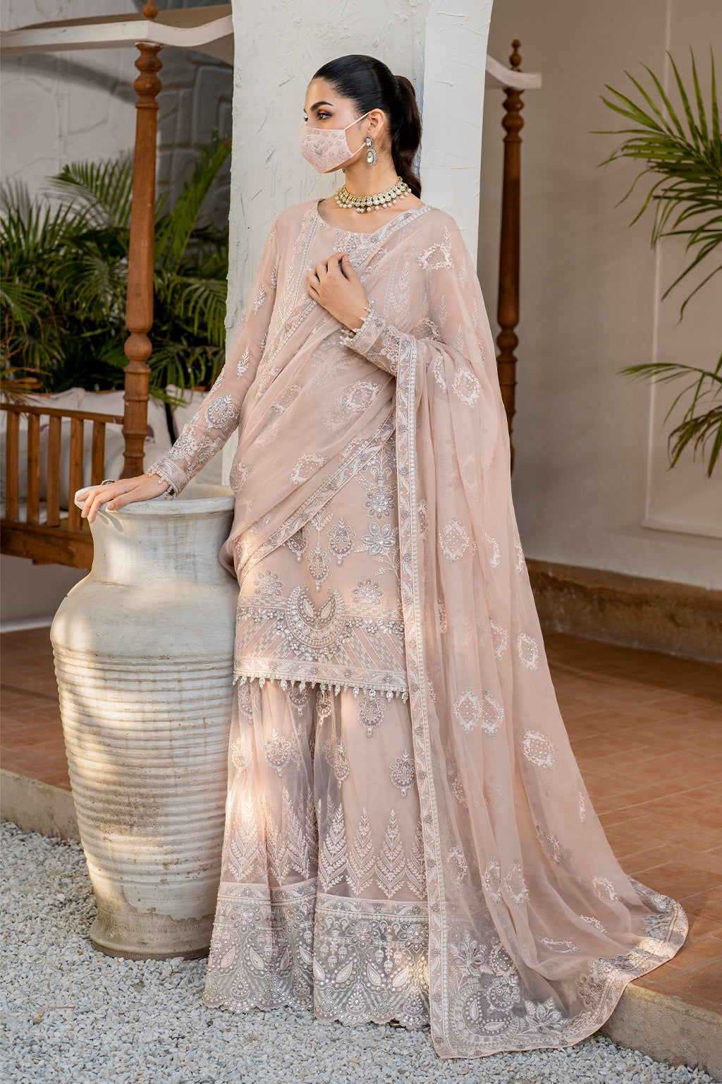 Flossie | Naqsh Formals | S-1403 (B) XL Pastel Pink Chiffon