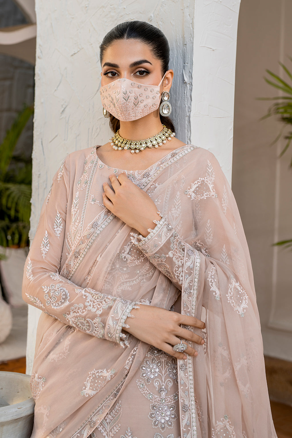 Flossie | Naqsh Formals | S-1403 (B) M Pastel Pink Chiffon