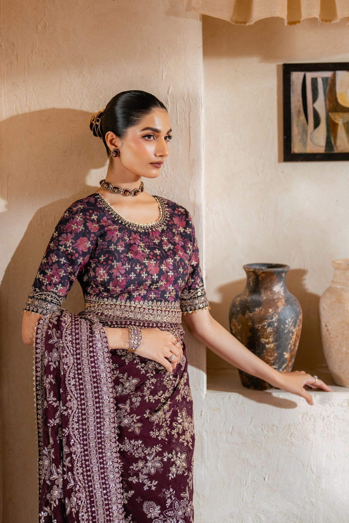 Xenia Formals | Niran Formals | LUNE M Maroon Saree