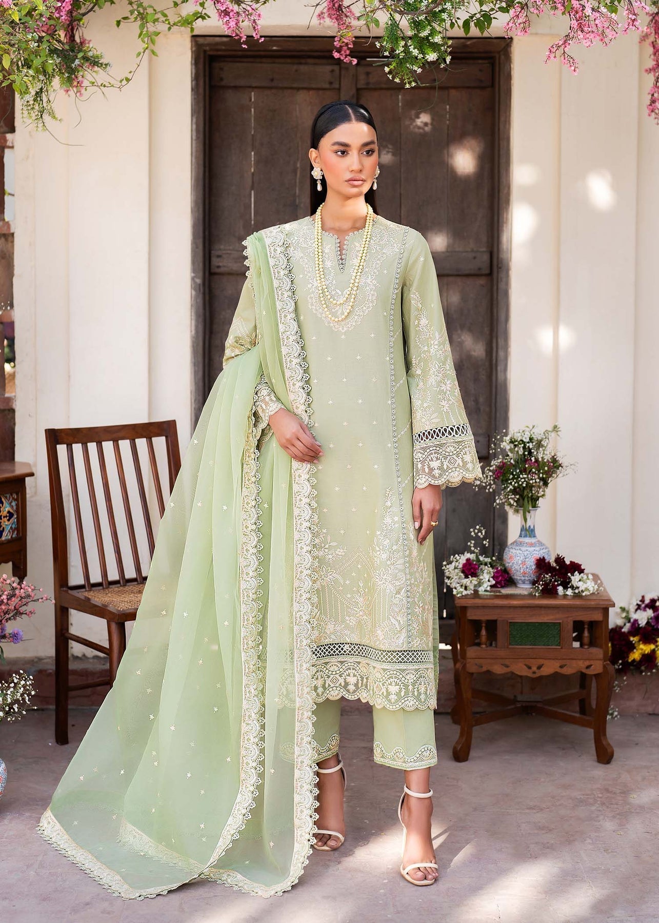 Akbar Aslam | Pret Lawn | CHIC S Tea Green Lawn