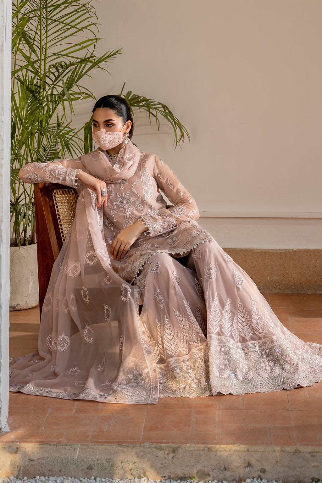 Flossie | Naqsh Formals | S-1403 (B) Custom Size Pastel Pink Chiffon
