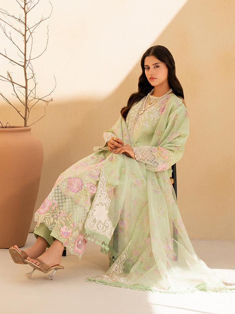 Rajbari | Jahaan Premium Festive Lawn | RAYA (Jahan) 1-B XL Mint Green Lawn
