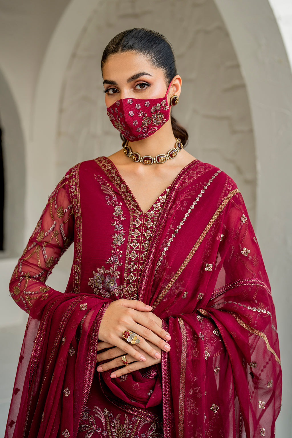 Flossie | Naqsh Formals | S-1402 (B) M Berry Chiffon