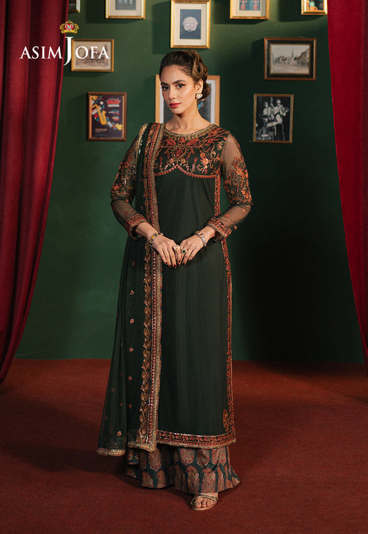 Asim Jofa | Premium Festive | AJPF-08 XS Bottle Green Net