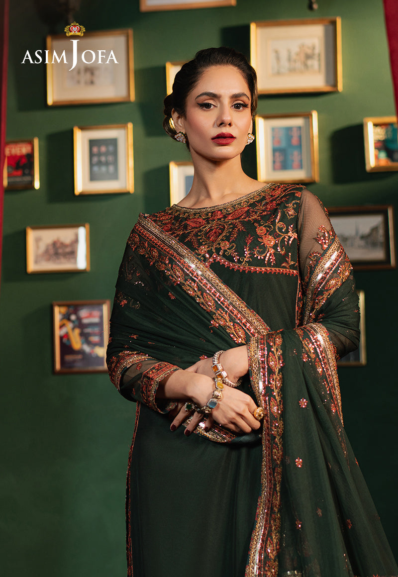 Asim Jofa | Premium Festive | AJPF-08 L Bottle Green Net