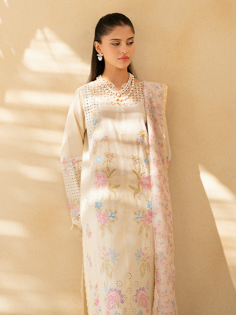 Rajbari | Jahaan Premium Festive Lawn | AIRA (Jahan) 2-A L Ivory Lawn