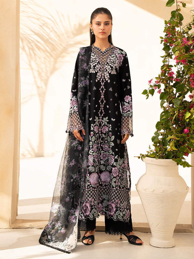 Rajbari | Jahaan Premium Festive Lawn | VERA (Jahan) 1-A XS Black Lawn