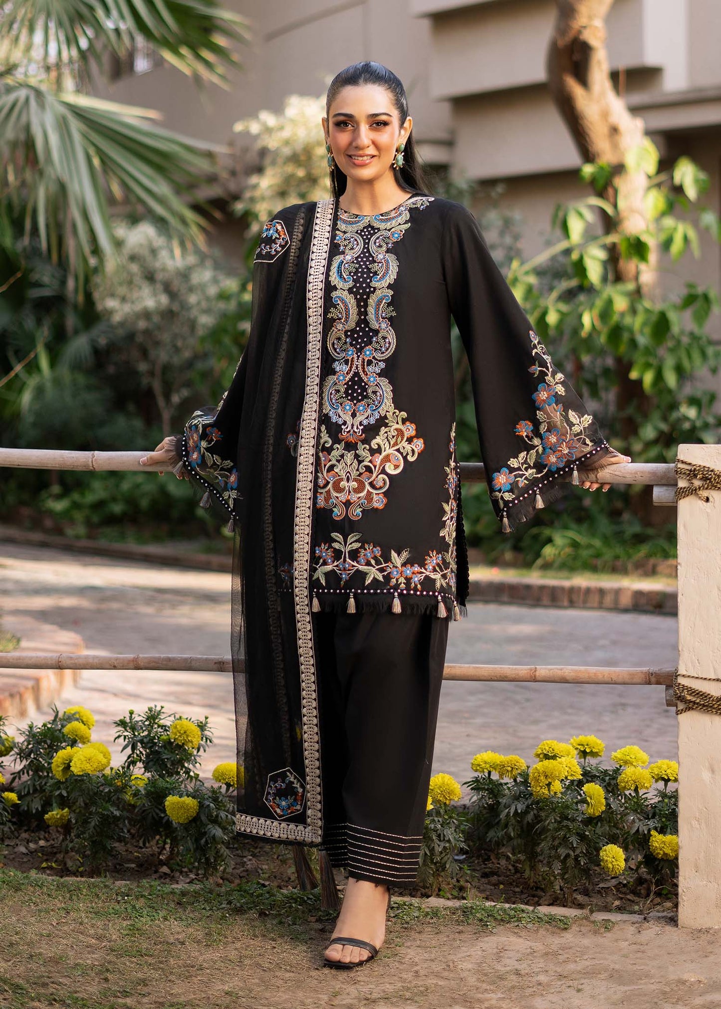 Fozia Khalid | Blossom Festive Lawn 25 | Black viola XS Black Lawn