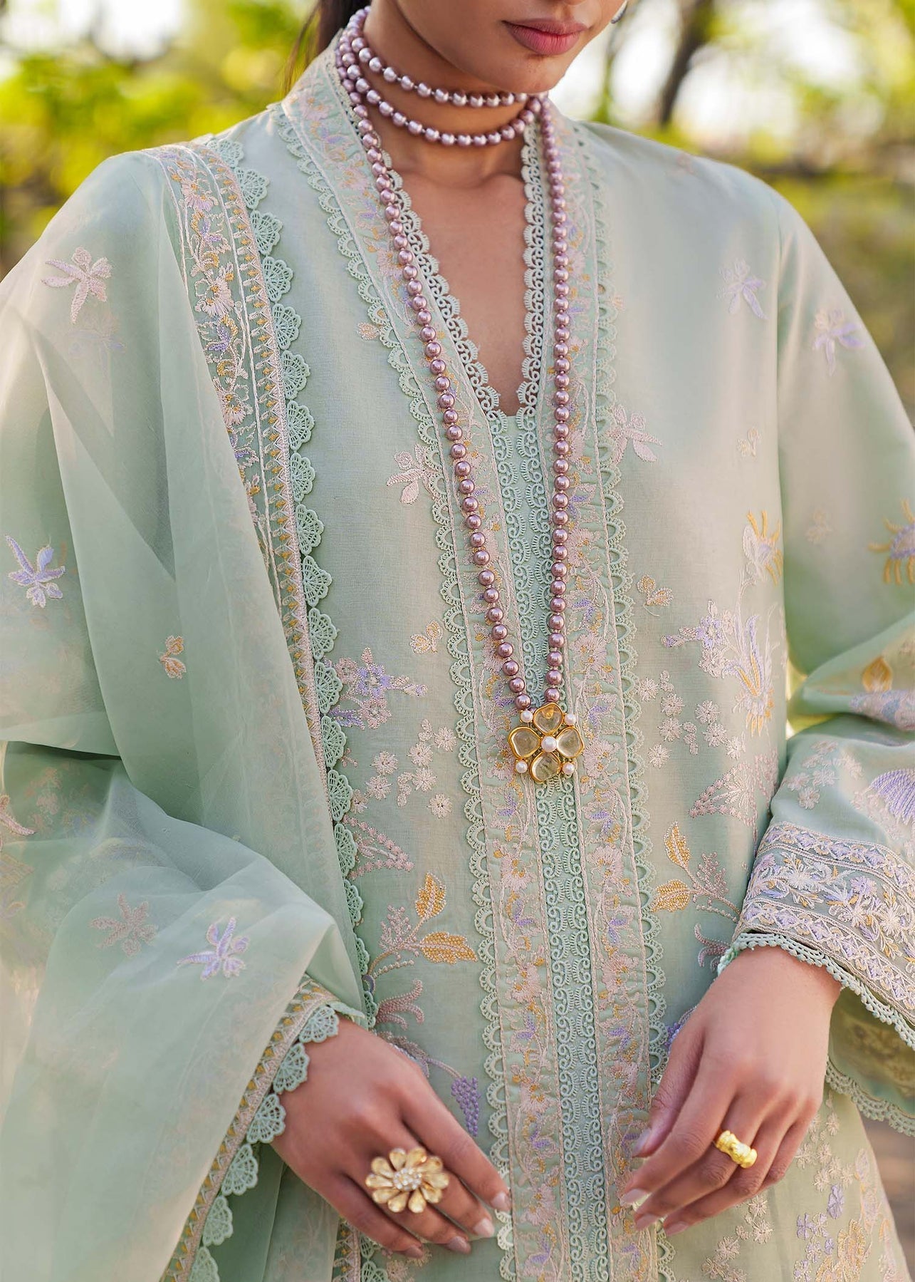 Akbar Aslam | Pret Lawn | CHARME L Green Lawn