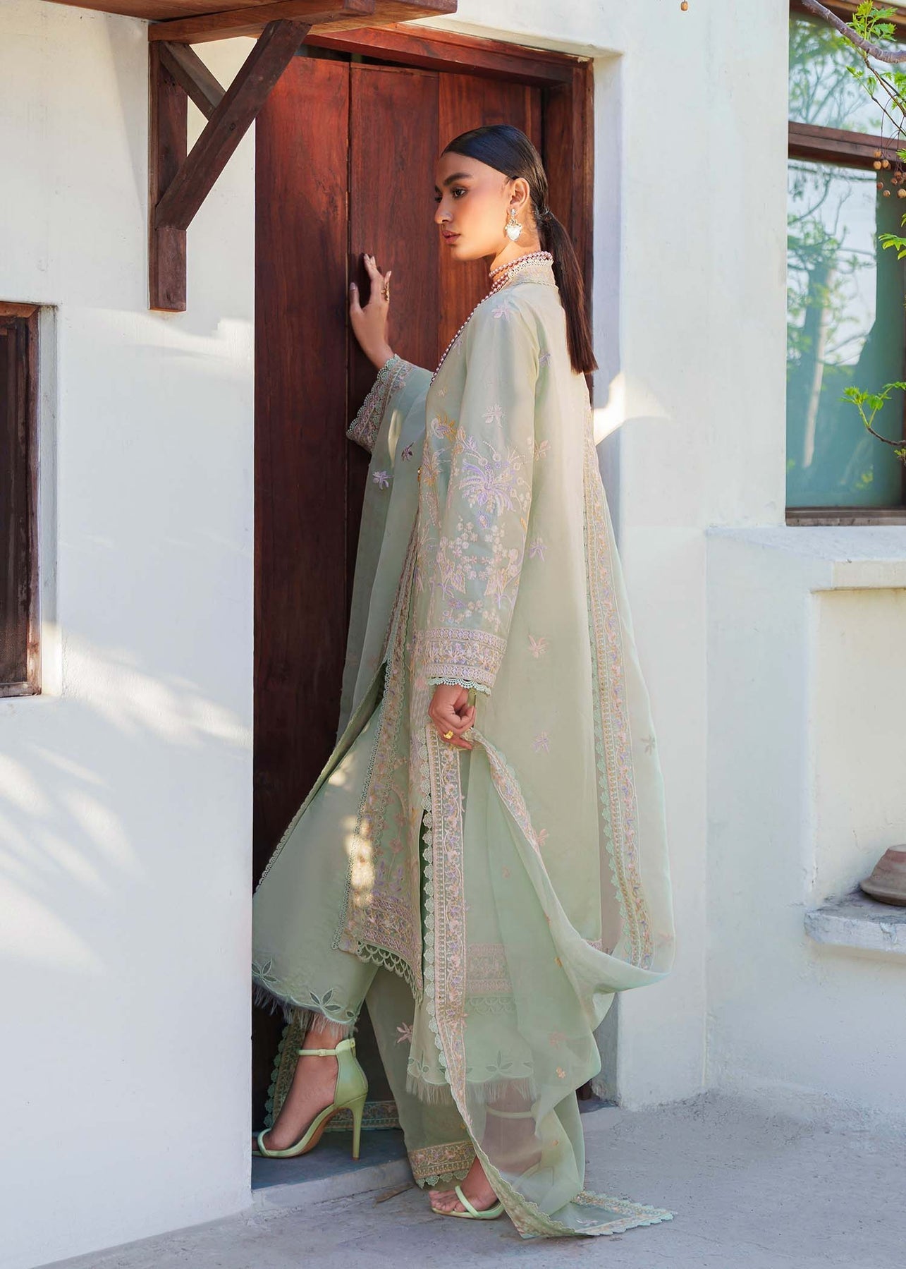 Akbar Aslam | Pret Lawn | CHARME M Green Lawn