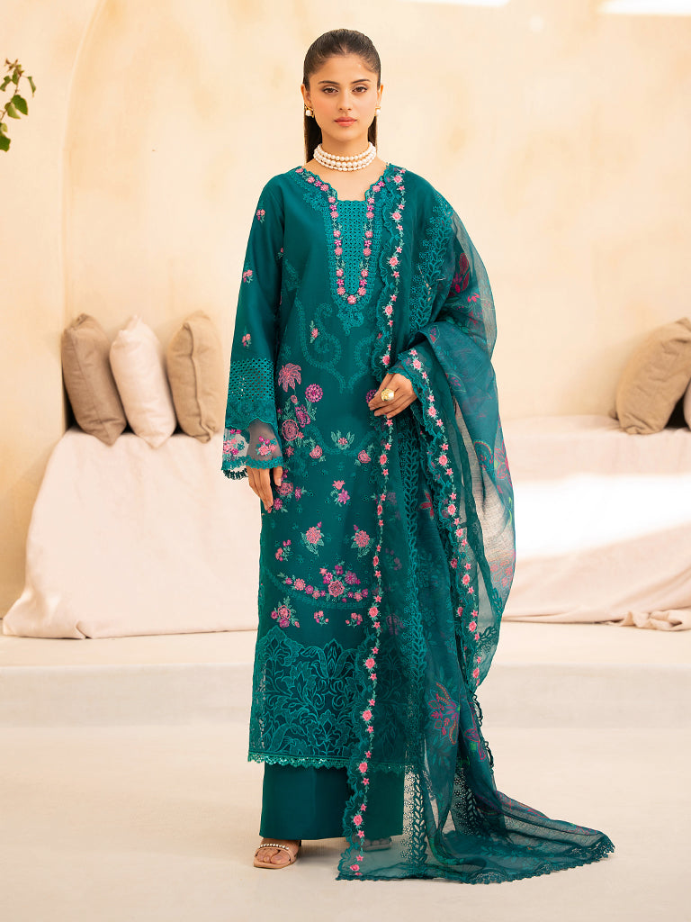 Rajbari | Jahaan Premium Festive Lawn | ZARA (Jahan) 3-A XS Teal Green Lawn