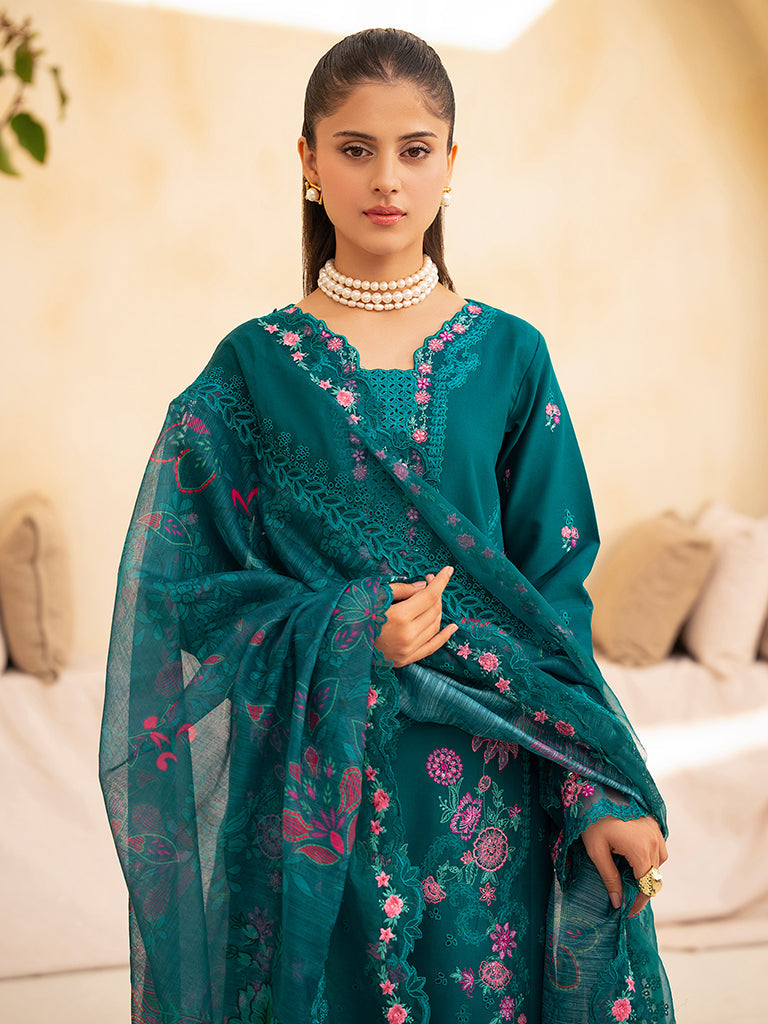 Rajbari | Jahaan Premium Festive Lawn | ZARA (Jahan) 3-A M Teal Green Lawn