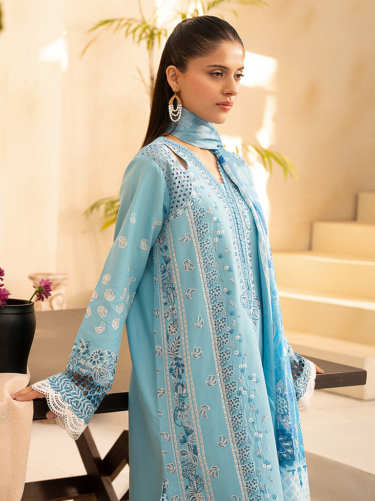 Rajbari | Jahaan Premium Festive Lawn | SIRA (Jahan) 5-B L Light Blue Gray Lawn