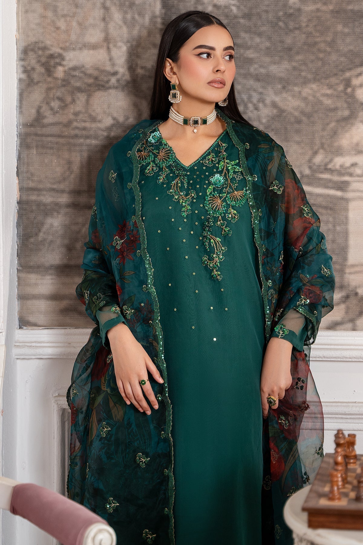 Charizma | Festive Pret | CMA-5-120 L Teal Green Organza