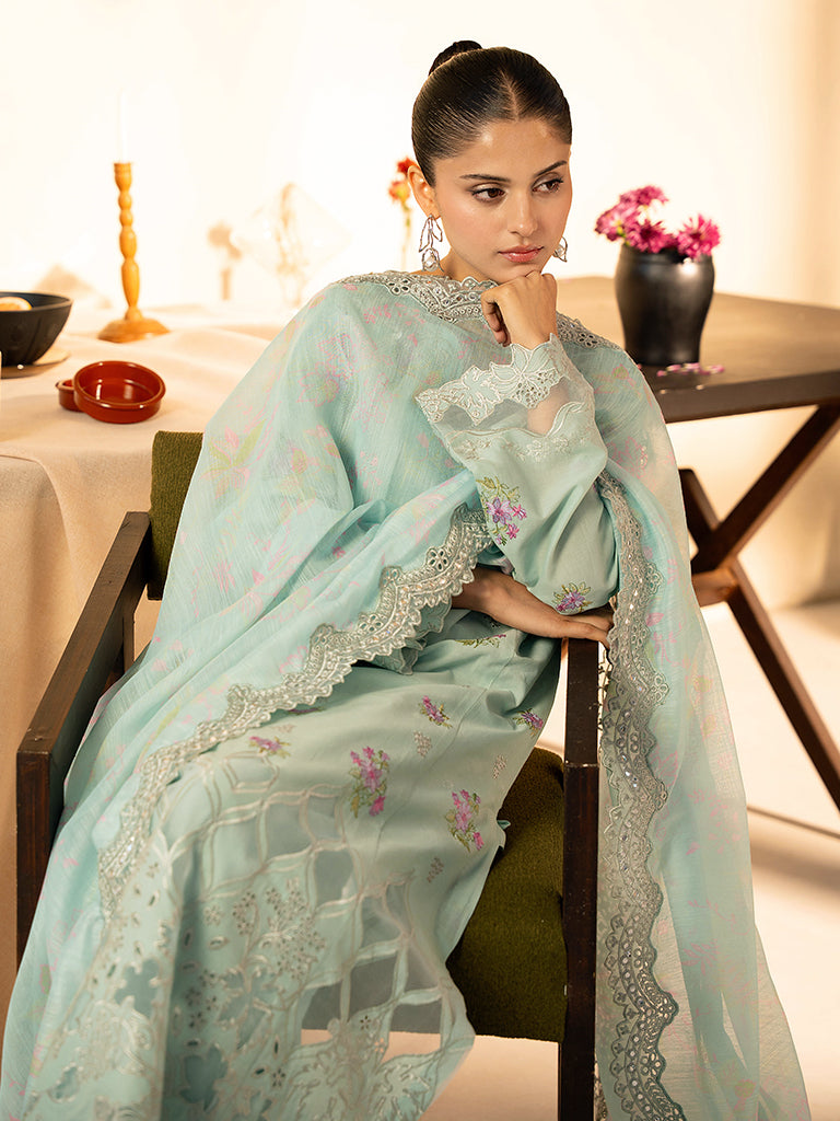 Rajbari | Jahaan Premium Festive Lawn | AALYA (Jahan) 4-A XL Ice Blue Lawn
