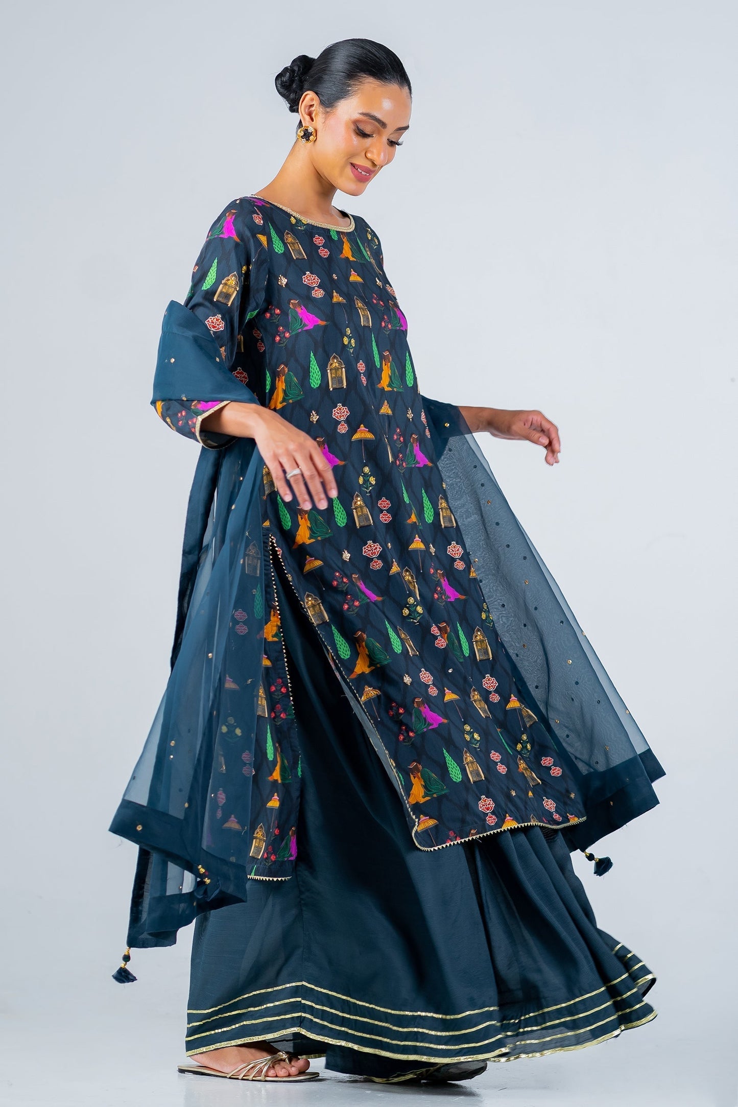 Ego | Diva Premium | KHIRKI 3 PIECE L Teal Blue Viscose