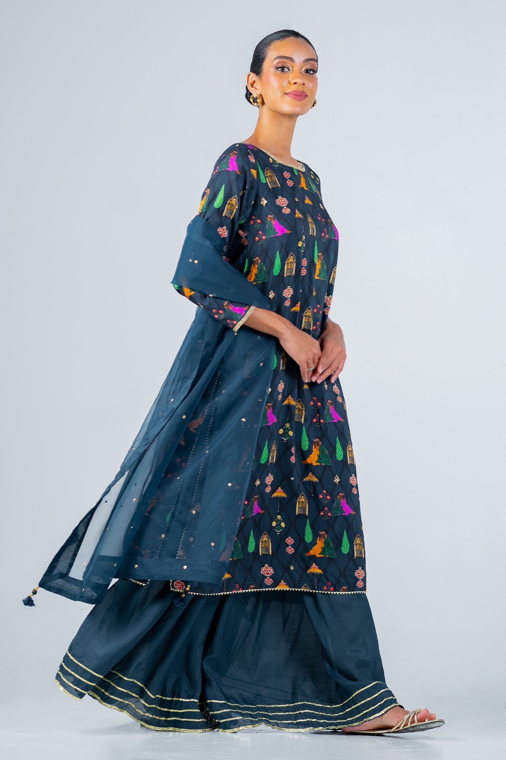 Ego | Diva Premium | KHIRKI 3 PIECE M Teal Blue Viscose