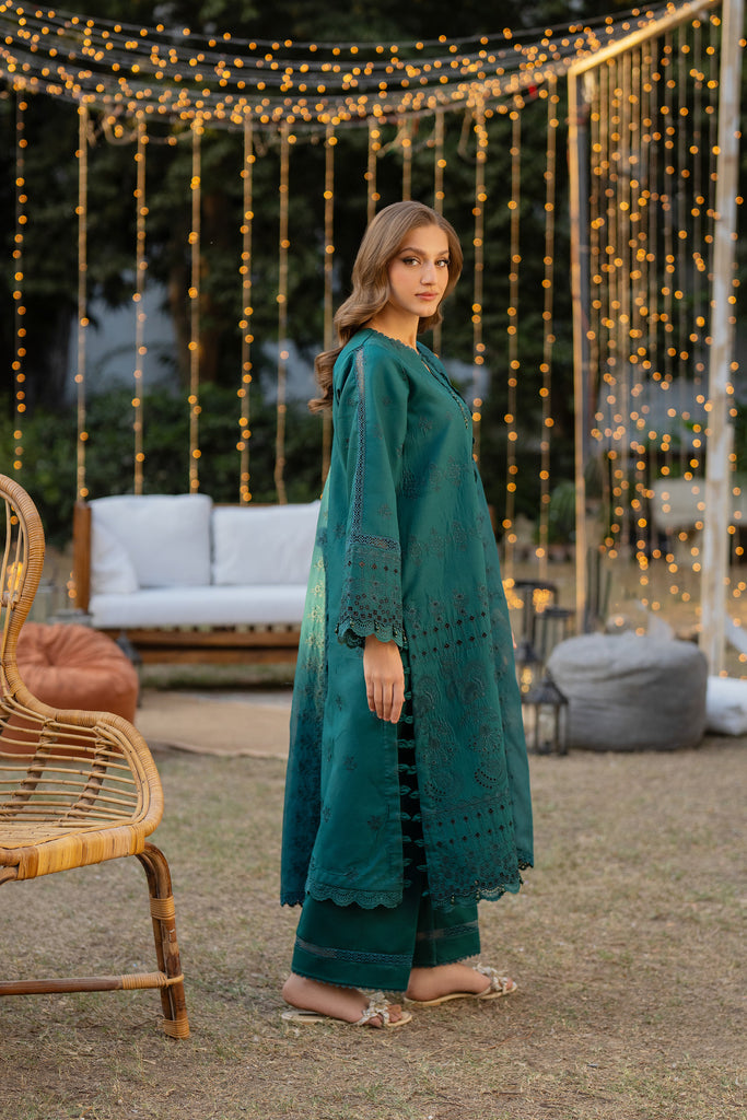 Florent | Chikankari Eid 25 | FLC- 8A L Dark Teal Green Chikankari Lawn