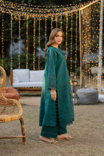 Florent | Chikankari Eid 25 | FLC- 8A L Dark Teal Green Chikankari Lawn