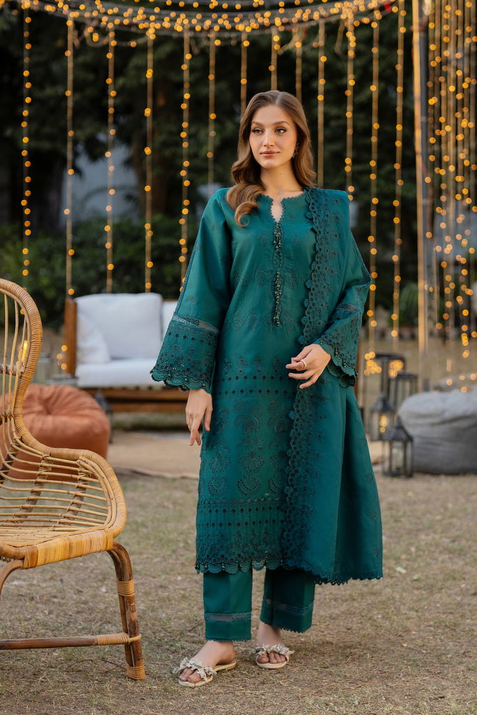 Florent | Chikankari Eid 25 | FLC- 8A XS Dark Teal Green Chikankari Lawn