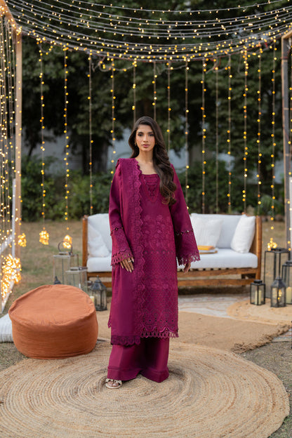 Florent | Chikankari Eid 25 | FLC- 5A XS Wine Berry Lawn