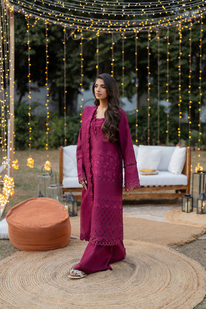 Florent | Chikankari Eid 25 | FLC- 5A L Wine Berry Lawn