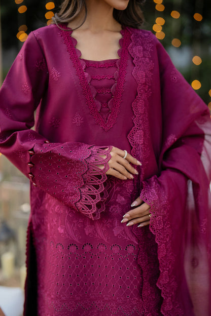 Florent | Chikankari Eid 25 | FLC- 5A M Wine Berry Lawn