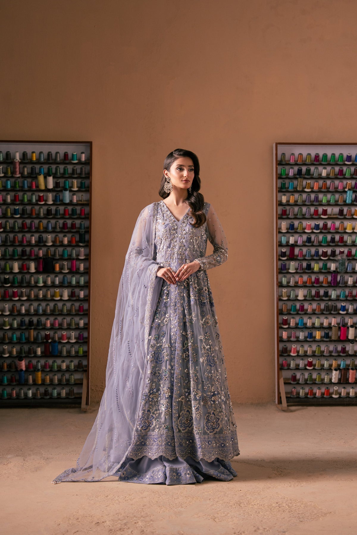 Malook | Rashq e Qamar | Gul XS Lilac Gray Net