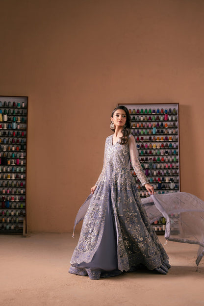 Malook | Rashq e Qamar | Gul XL Lilac Gray Net