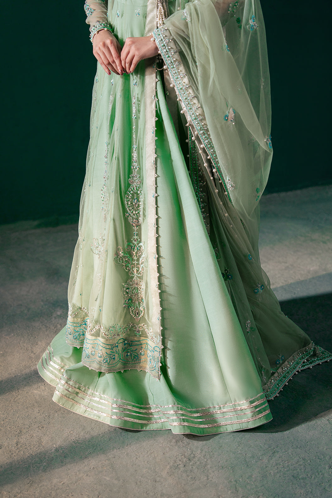 Malook | Rashq e Qamar | Feroza Custom Size Mint Green Net