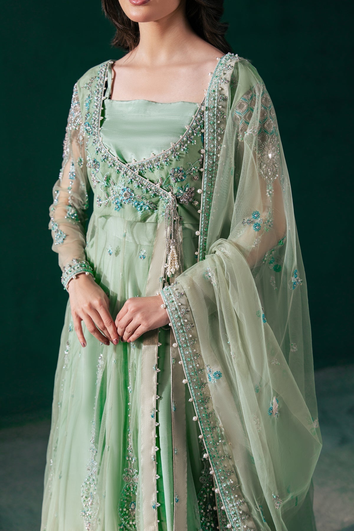 Malook | Rashq e Qamar | Feroza M Mint Green Net