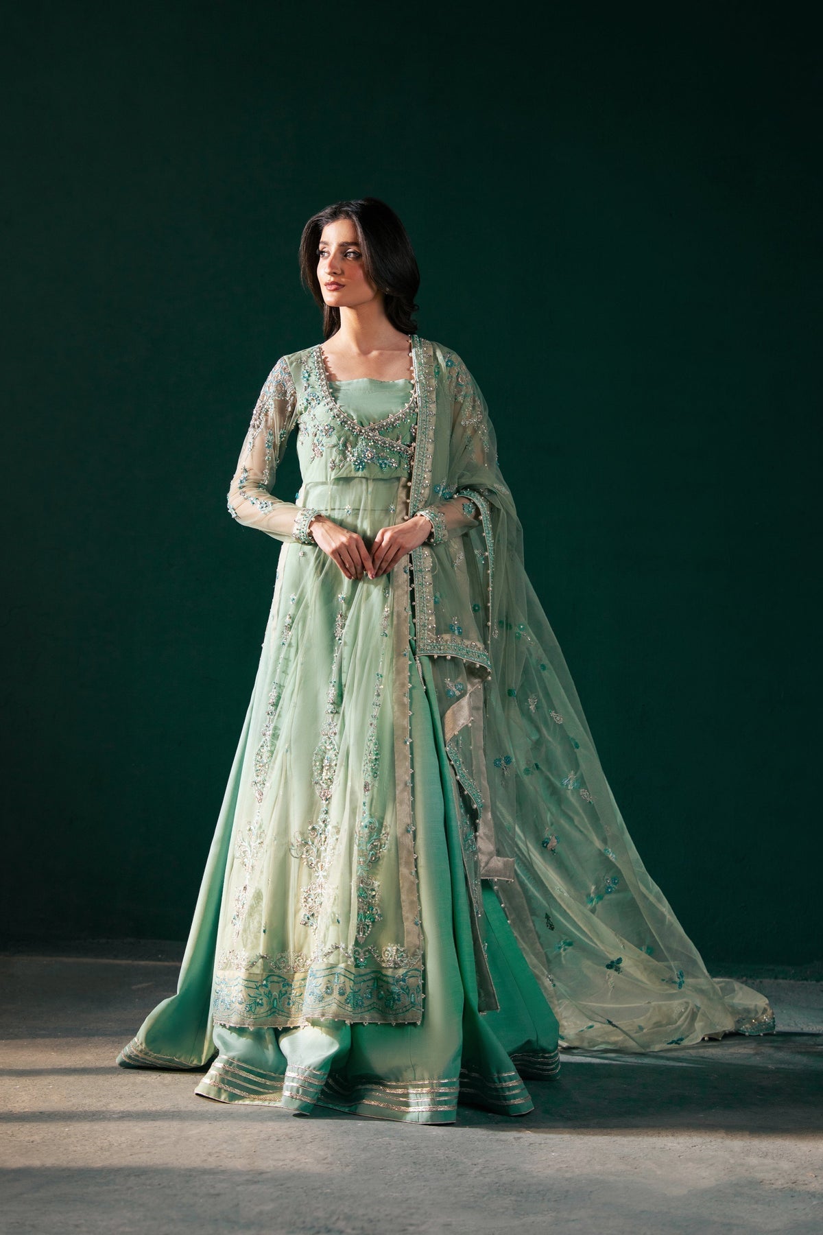 Malook | Rashq e Qamar | Feroza S Mint Green Net