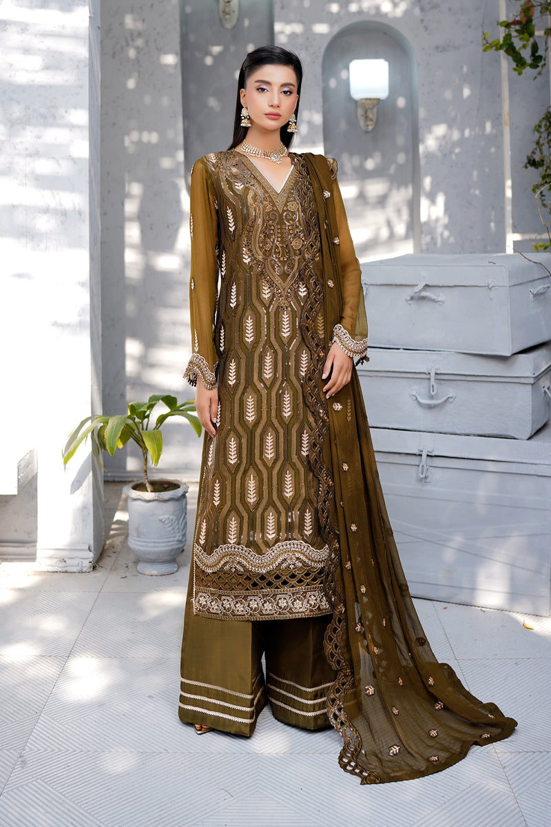 Maryams | Afsanah Luxury Chiffon | Mehermah XS Dark Mehndi Chiffon