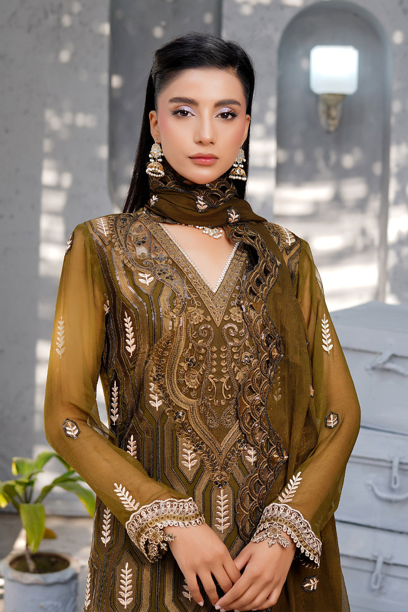 Maryams | Afsanah Luxury Chiffon | Mehermah M Dark Mehndi Chiffon