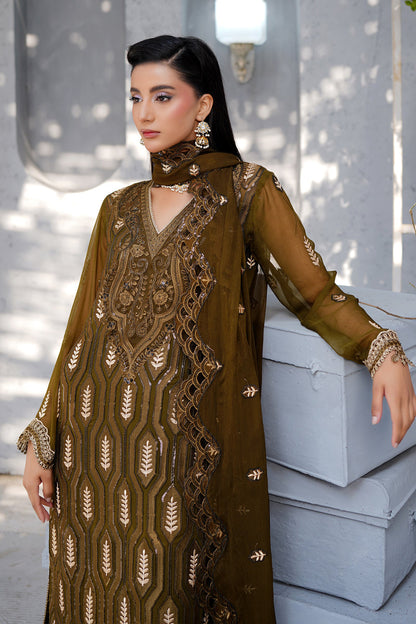 Maryams | Afsanah Luxury Chiffon | Mehermah L Dark Mehndi Chiffon