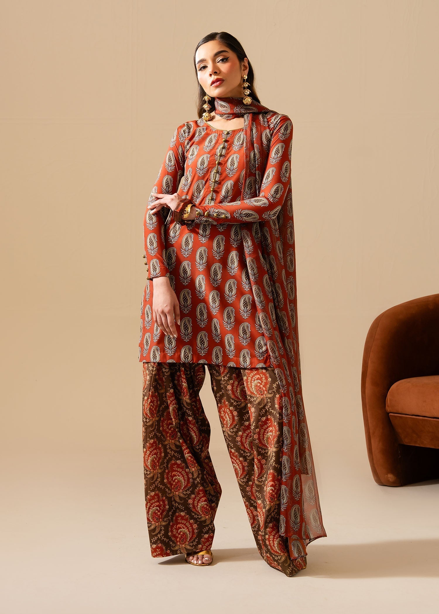 Maria Osama Khan | Retro Vol 3 | Lara XS Rust Grip Silk