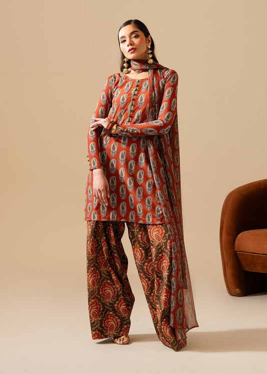 Maria Osama Khan | Retro Vol 3 | Lara XS Rust Grip Silk