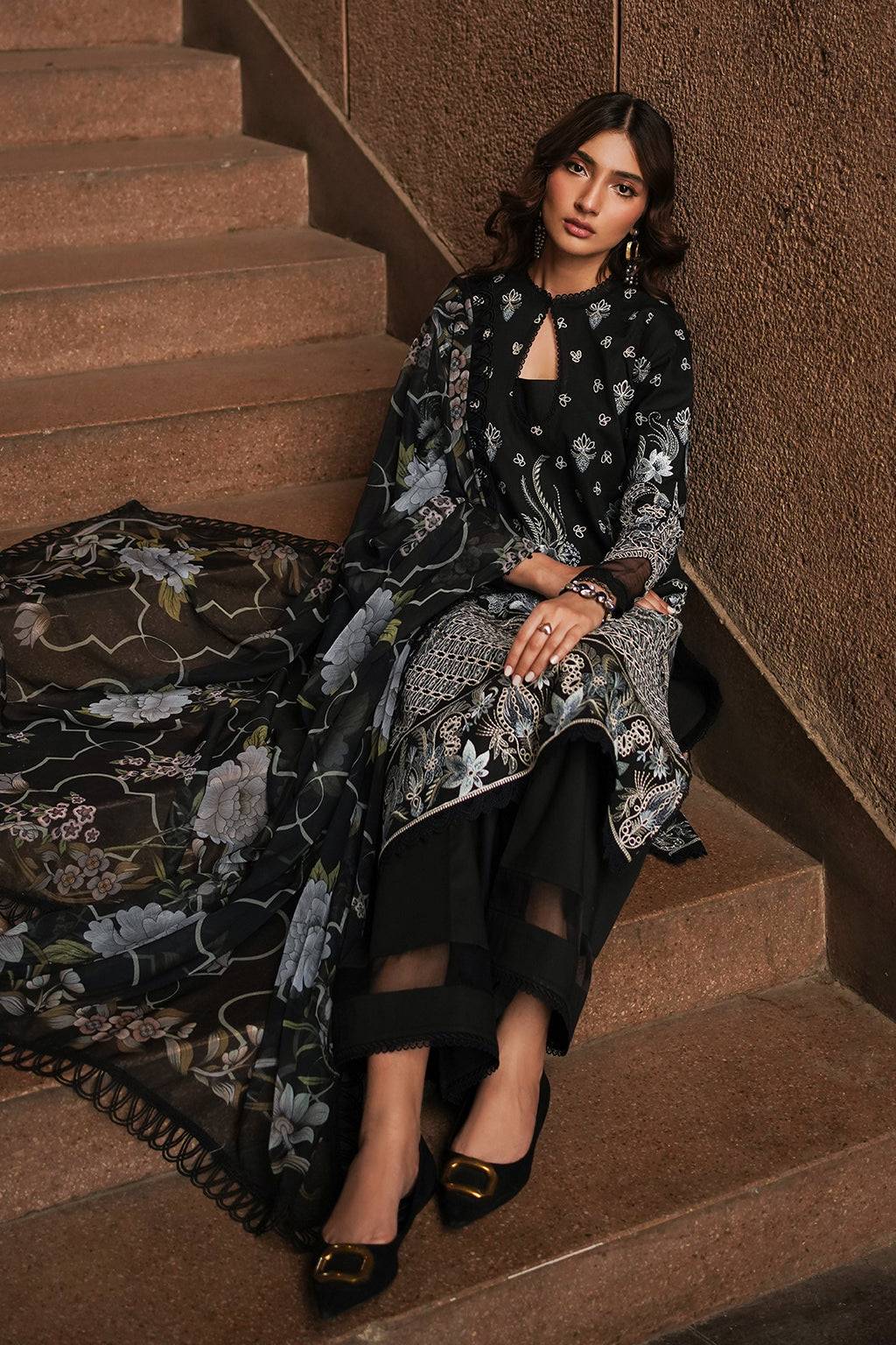 Afrozeh | Chikankari Lawn 24 | Caviar - Pakistani Designer Dress - by Afrozeh | Type: Luxury - 100% Original at Saira Sultan