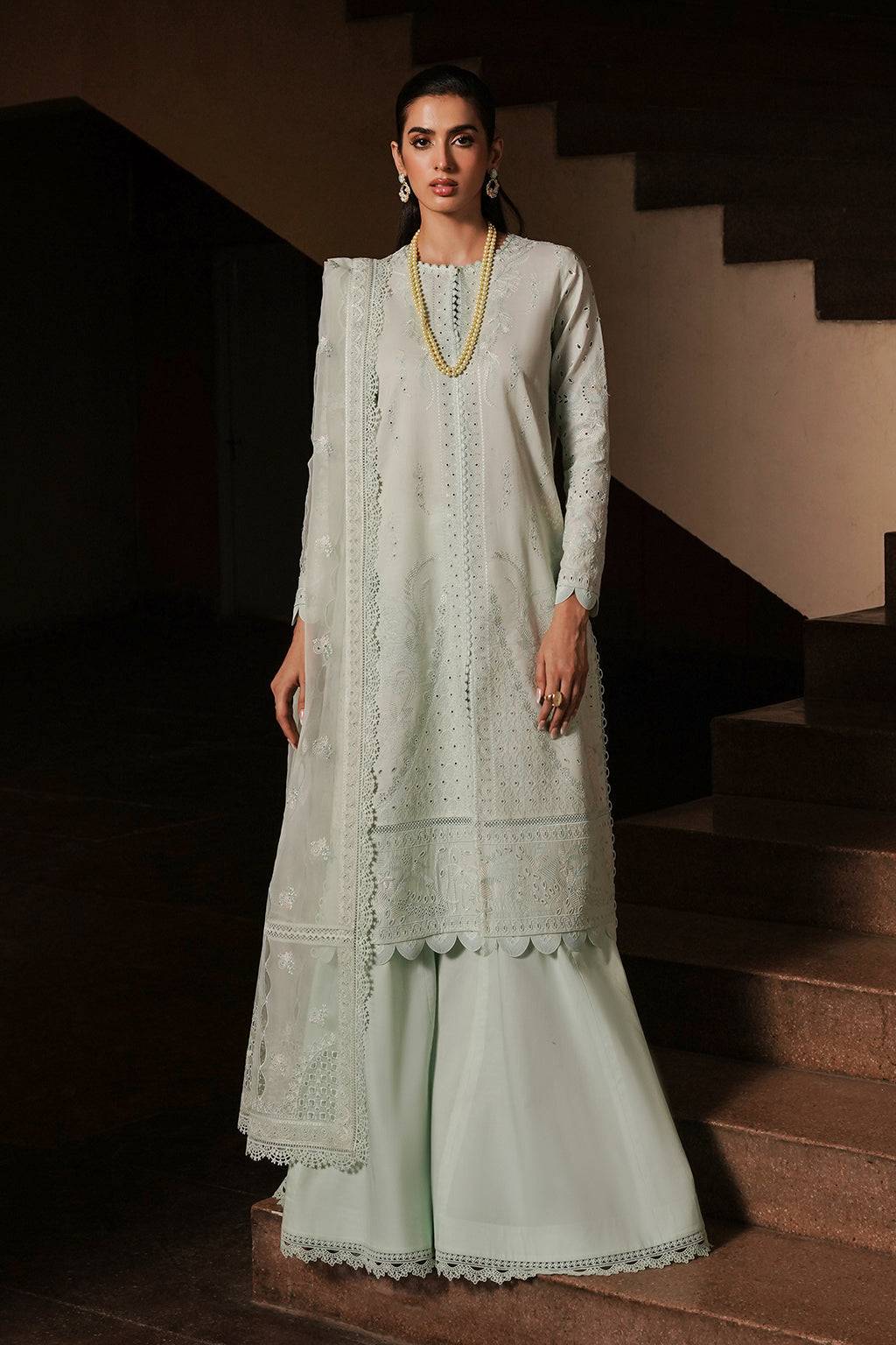 Afrozeh | Chikankari Lawn 24 | Celadon - Pakistani Designer Dress - by Afrozeh | Type: Luxury - 100% Original at Saira Sultan