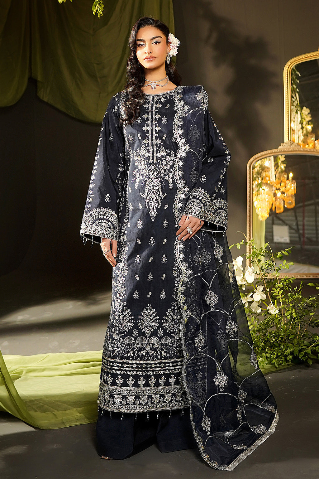 Maryams | Bekhudi Formals | Flamingo-BR-07 XL Black Raw Silk