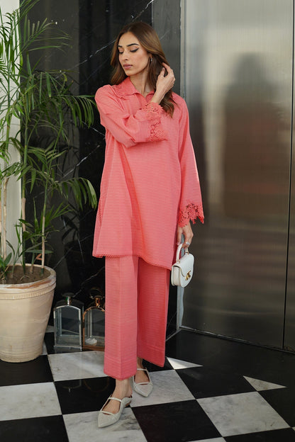 Sahar | Ready to Wear Basics | Sunset Coral S Coral Dobby Jacquard