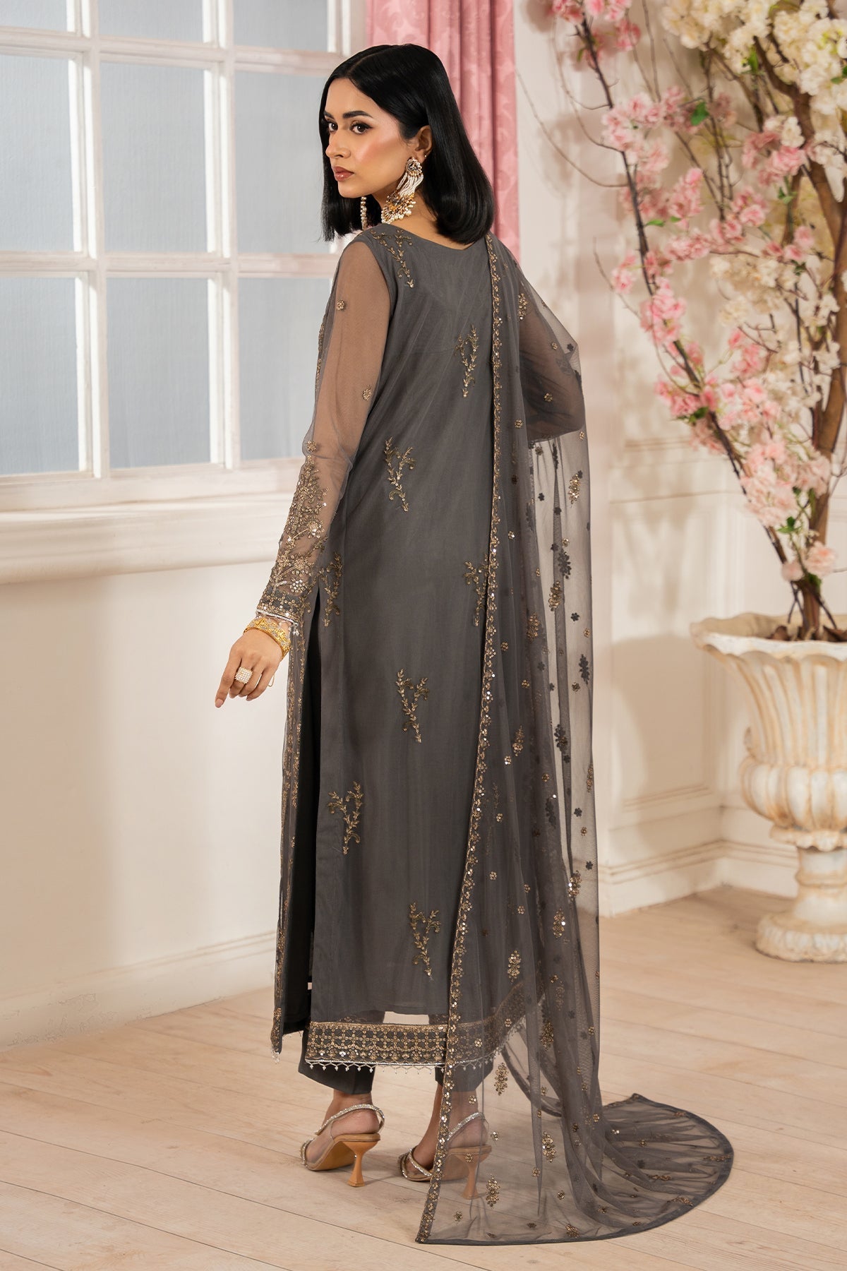 Zarif | Heer Formals | Z-04 SORAYA S Gray Net