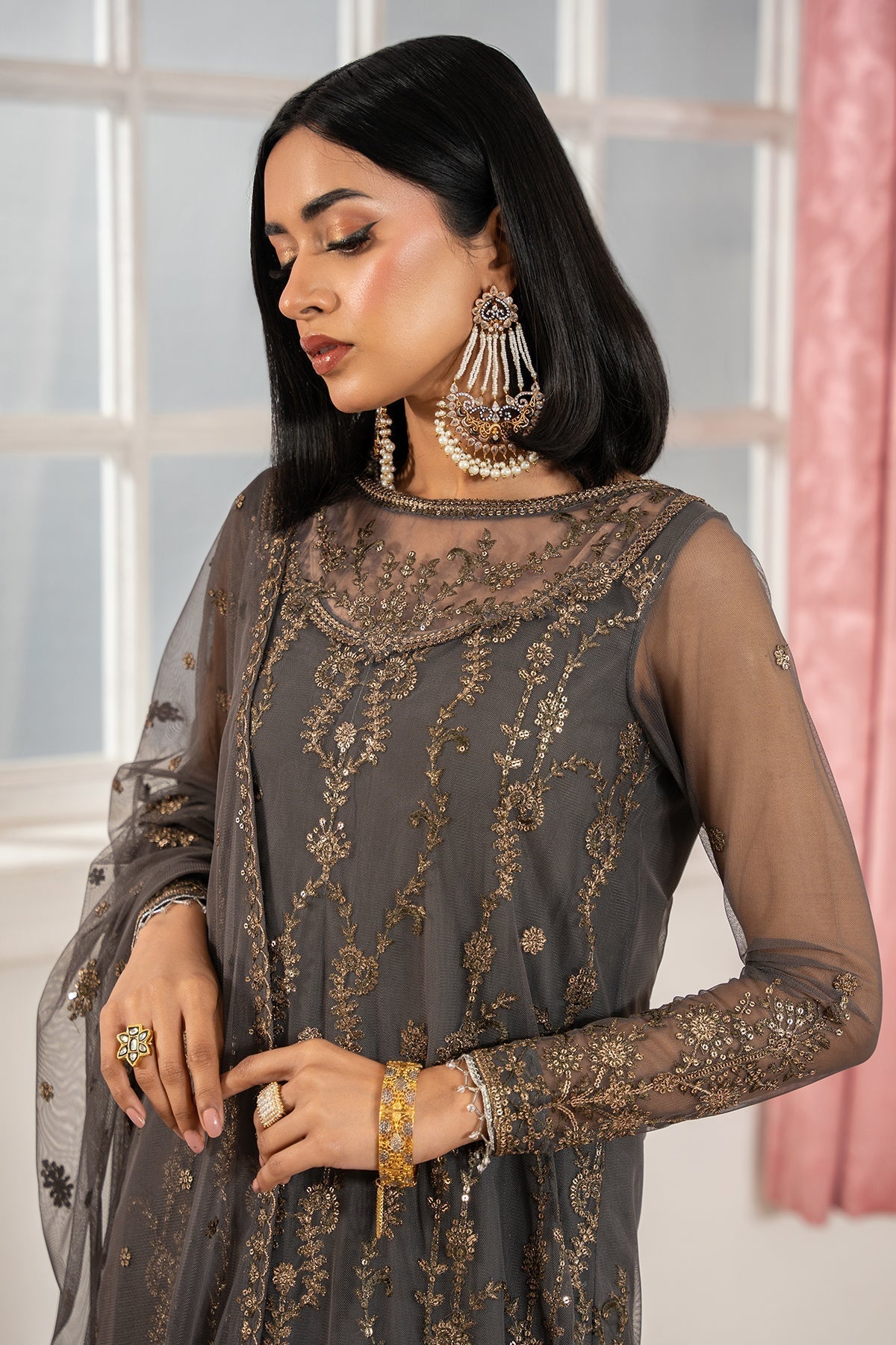 Zarif | Heer Formals | Z-04 SORAYA M Gray Net