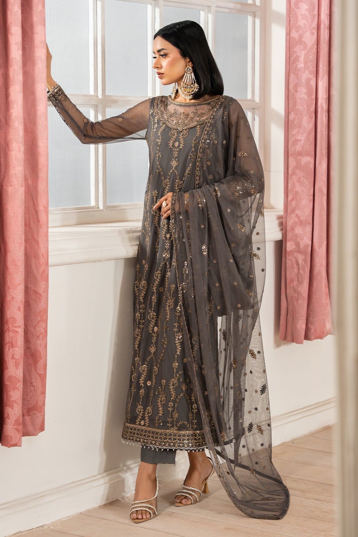 Zarif | Heer Formals | Z-04 SORAYA Custom Size Gray Net
