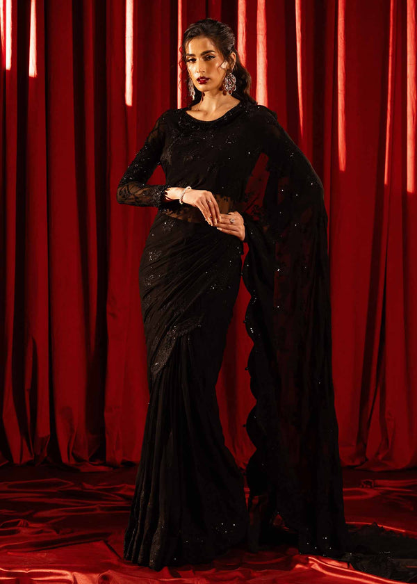 Paras by Pasha | Noor -e- Jahan Saree Collection | Shab-e-Noor XS Black Chiffon