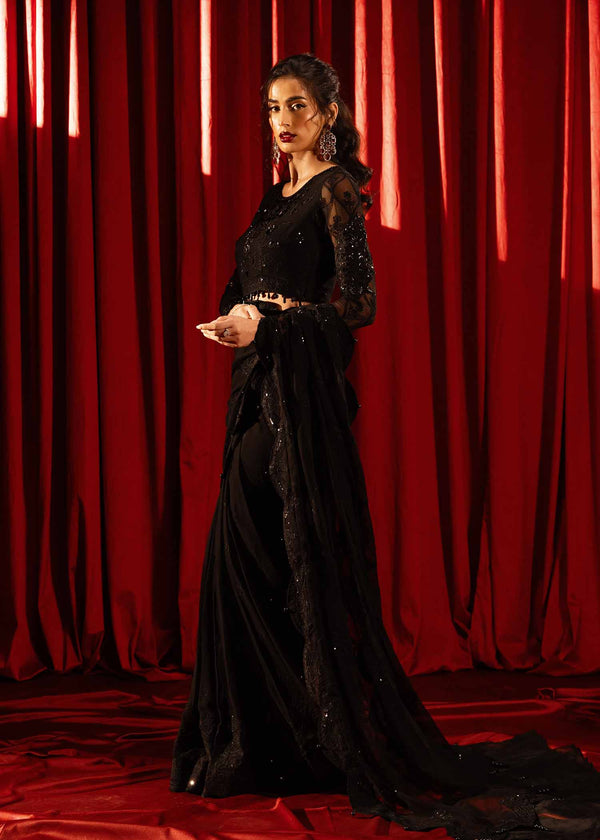 Paras by Pasha | Noor -e- Jahan Saree Collection | Shab-e-Noor Custom Size Black Chiffon