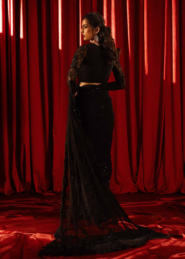 Paras by Pasha | Noor -e- Jahan Saree Collection | Shab-e-Noor S Black Chiffon