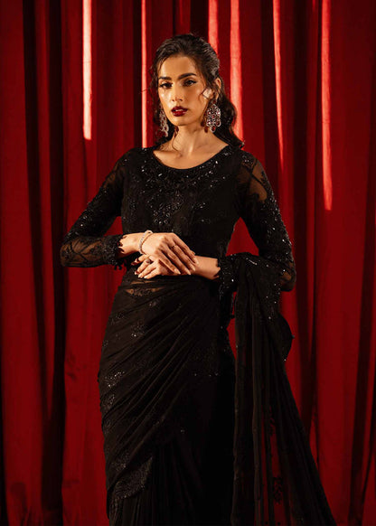 Paras by Pasha | Noor -e- Jahan Saree Collection | Shab-e-Noor XL Black Chiffon