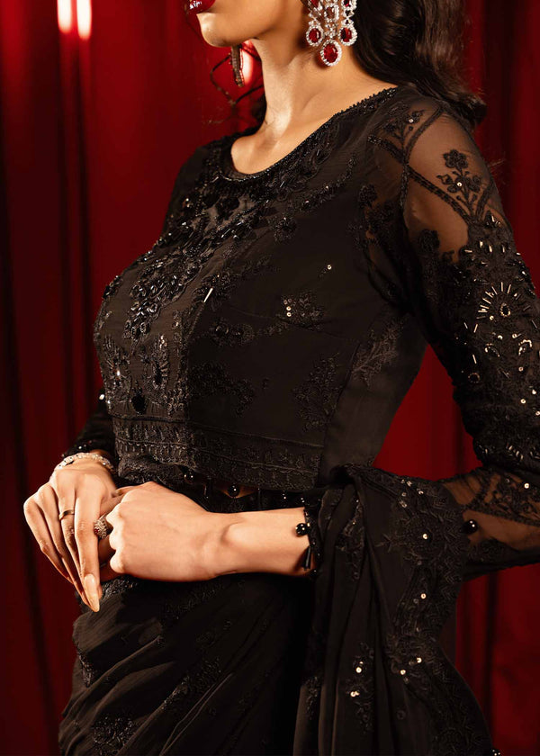 Paras by Pasha | Noor -e- Jahan Saree Collection | Shab-e-Noor M Black Chiffon